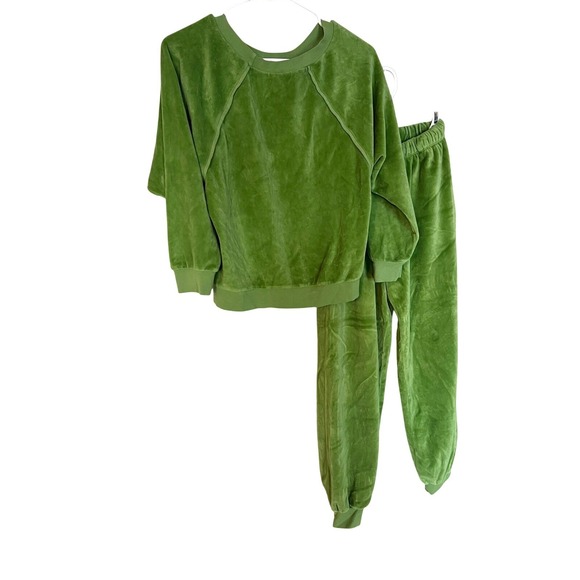 Suze Kondi Pants - Suze Kondi Velour Tracksuit Set Lime Green Raglan Sweatshirt Harem Joggers XS